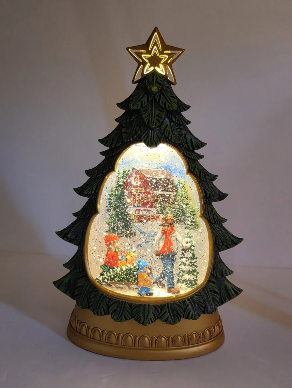 Christmas Tree Holiday Traditions Snow Globe - Lighted Moving Glitter Snow